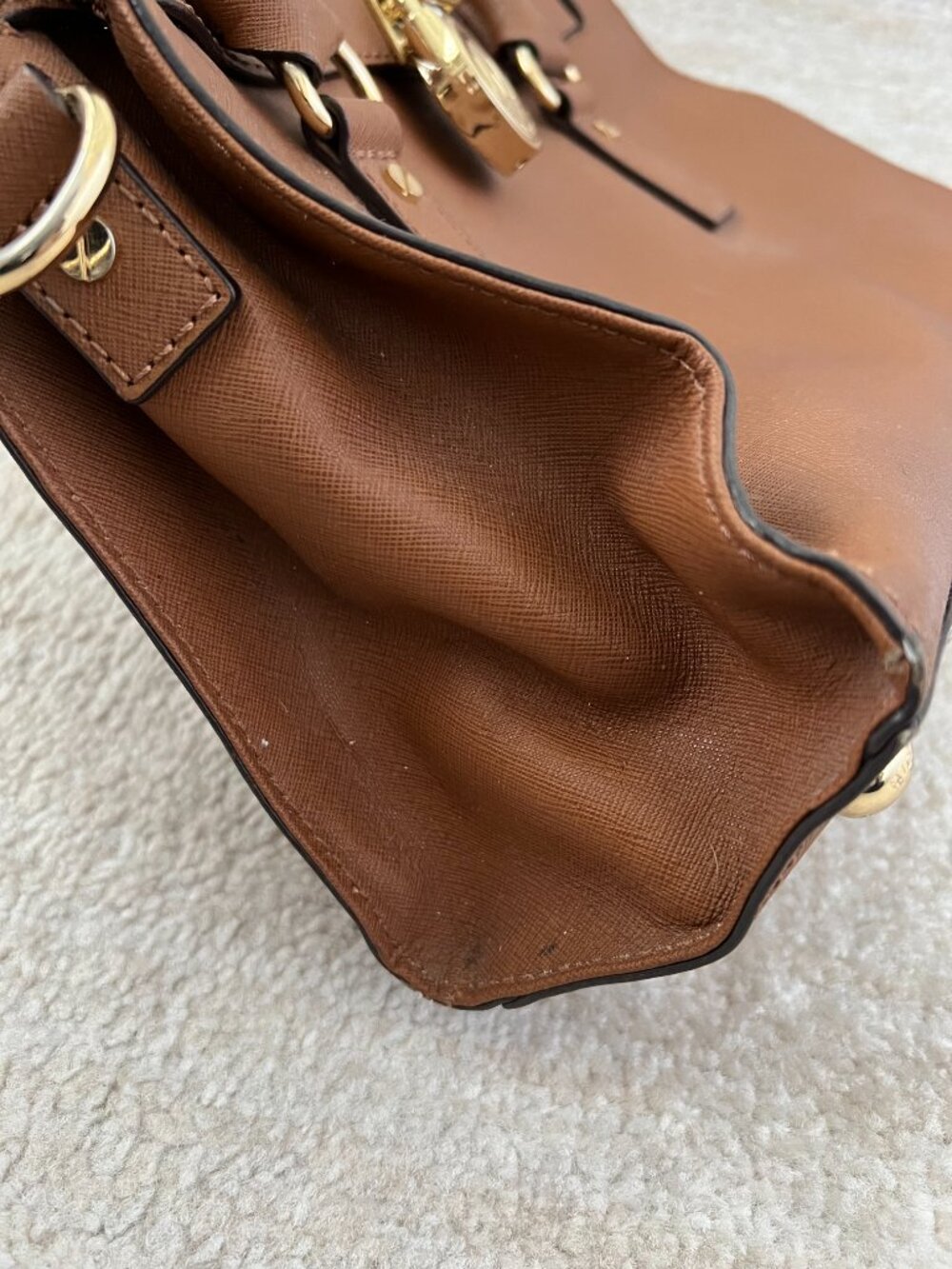 Michael Kors Hamilton Brown Leather Satchel Bag - Picture 10 of 15